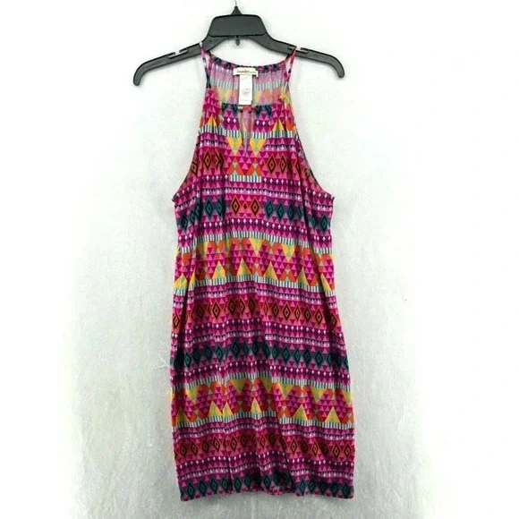 Laundry by Design Shift Dress Sz L Pink Geometric Retro Halter Keyhole Cutout - Picture 1 of 10